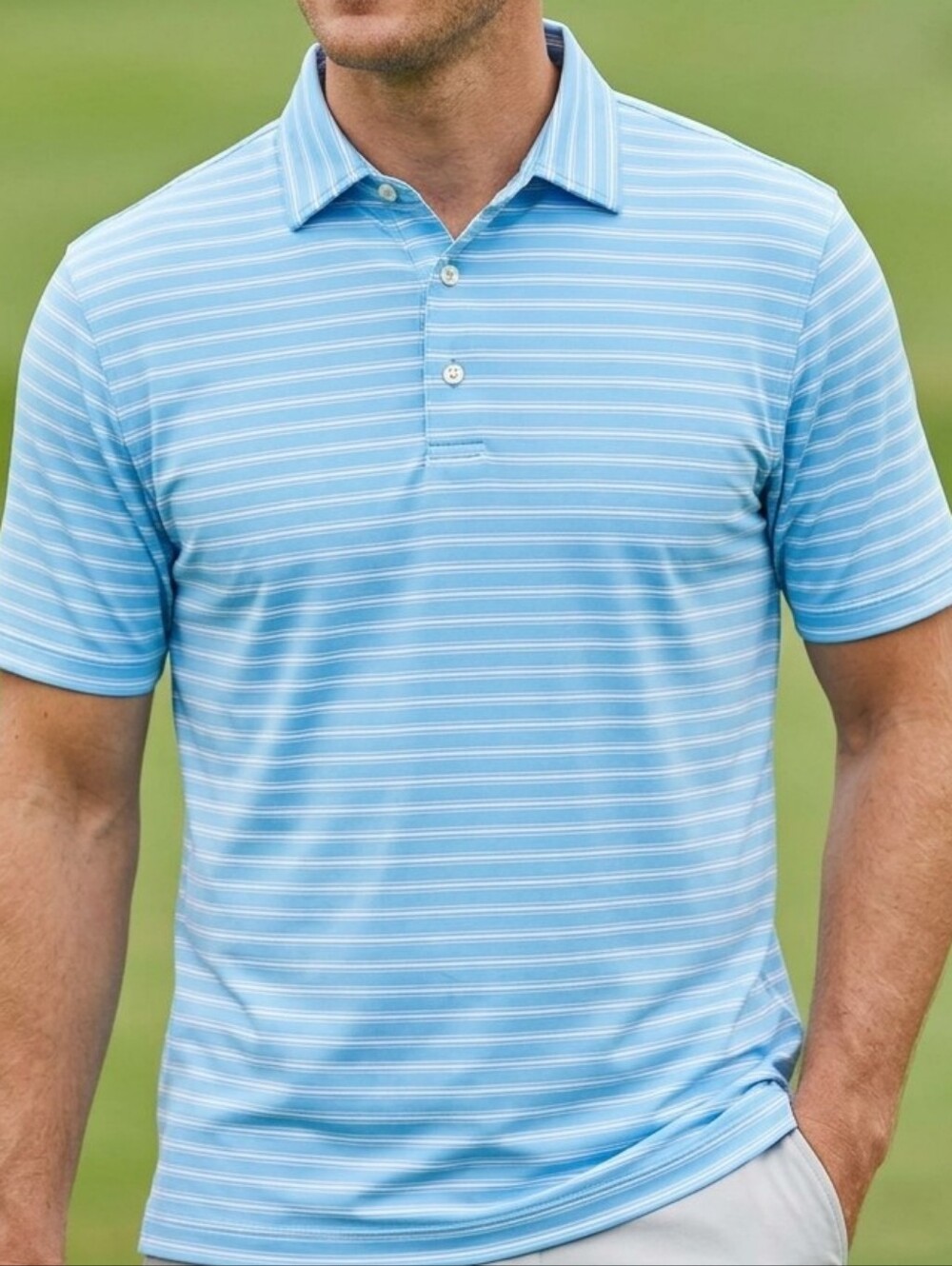 Nike Light Blue and White Striped Men’s Dri Fit Golf Polo Size XL